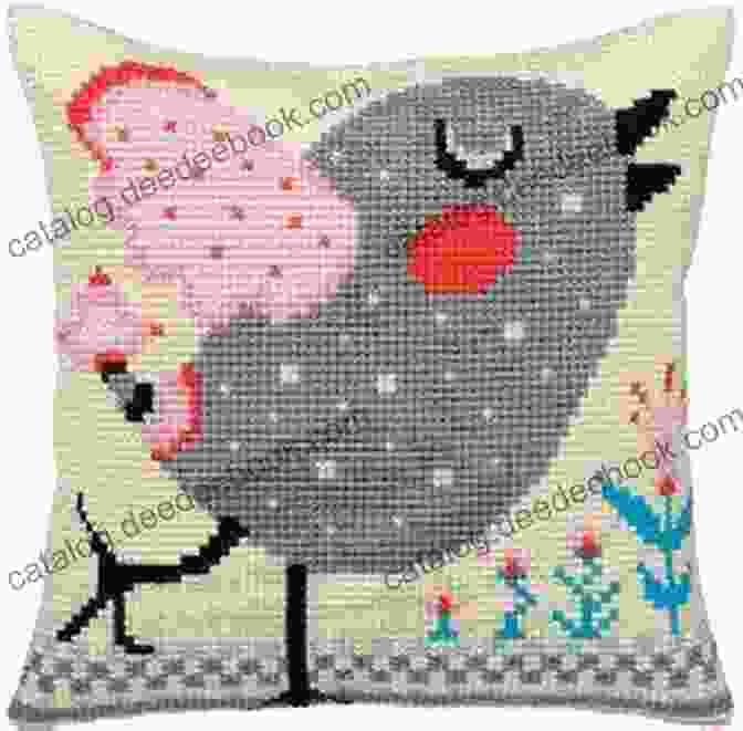 A Sweet Tweets Embroidery Pattern Stitched On A Cushion Sweet Tweets: Simple Stitches Whimsical Birds