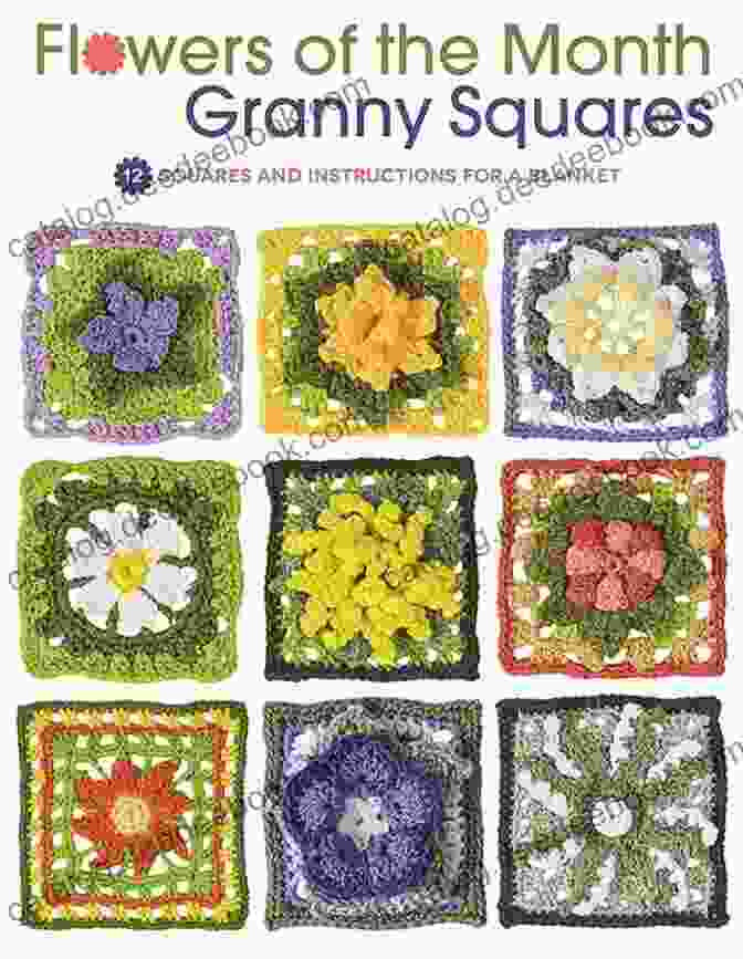 A Vibrant Display Of Crocheted Flowers Of The Month Granny Squares In Various Colors And Patterns, Arranged In A Circle Flowers Of The Month Granny Squares: 12 Squares And Instructions For A Blanket