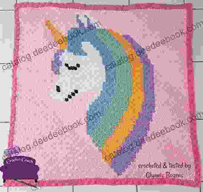 Crocheted Unicorn Blanket With A Detailed Unicorn Design And Rainbow Colored Border. Amigurumi Cute Unicorns Projects: Crocheted Adorable Unicorn Patterns: Inspiring Unicorns Crochet Ideas