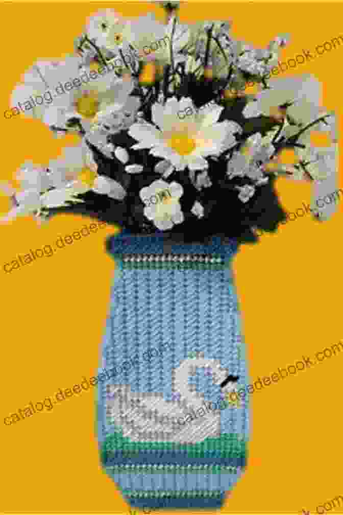 Graceful Swan Vase Plastic Canvas Pattern Featuring An Elegant Swan Adorning A Fluted Vase, Meticulously Crafted With Intricate Openwork Designs. Graceful Swan Vase: Plastic Canvas Pattern