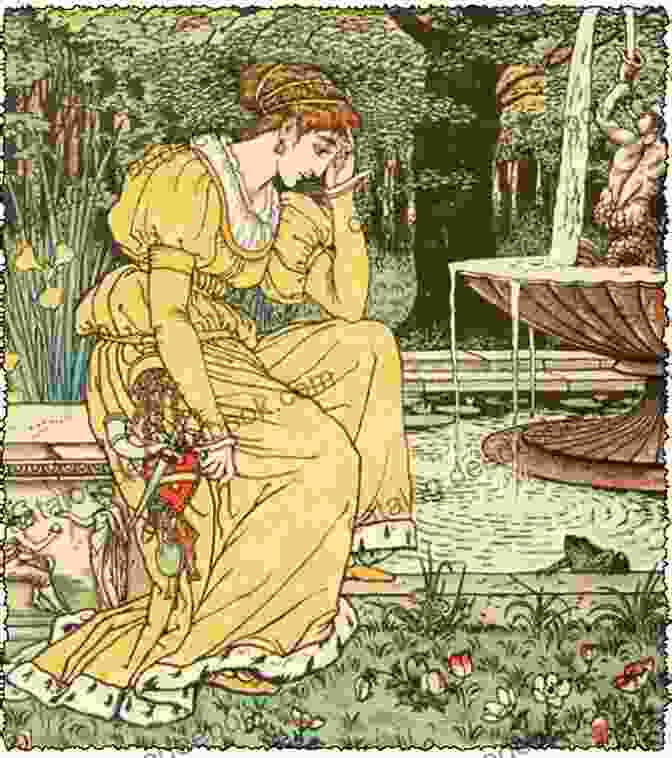 Illustration Of 'The Frog Prince' By Walter Crane, Depicting A Princess Looking Down At A Frog In A Shallow Pool, Surrounded By Lush Greenery. The Art Of Walter Crane (Illustrated)