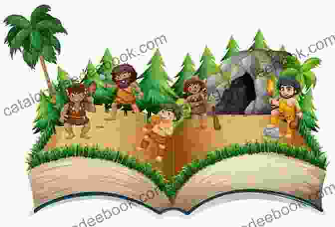 Tiny Cavemen Book Cover Featuring A Group Of Cavemen Huddled Together, Laughing Tiny Cavemen: Seven Short Stories