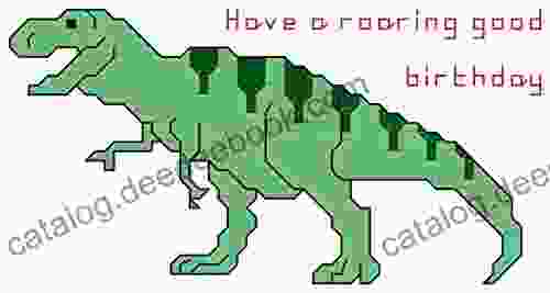T Rex (dinosaur) Happy Birthday Cross Stitch Chart/ Pattern Uses Whole And Quarter Stitches: Perfect To Put In Cards/ Frames For Birthdays Or Without The Words For Any Occasion